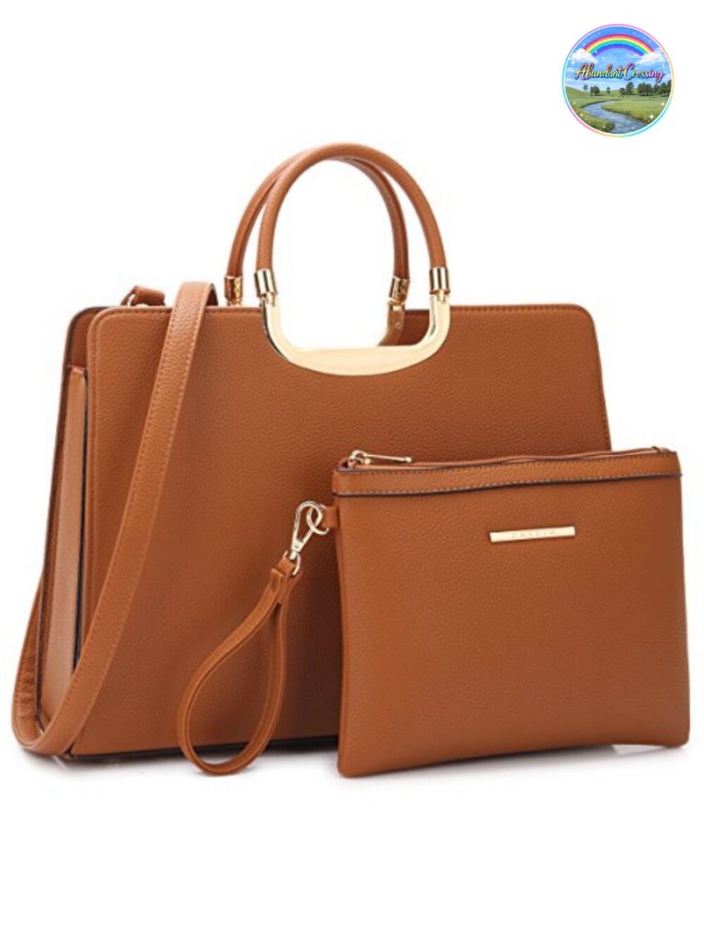 Vegan PU Pebbled Leather Satchel Tote with Matching Wristlet